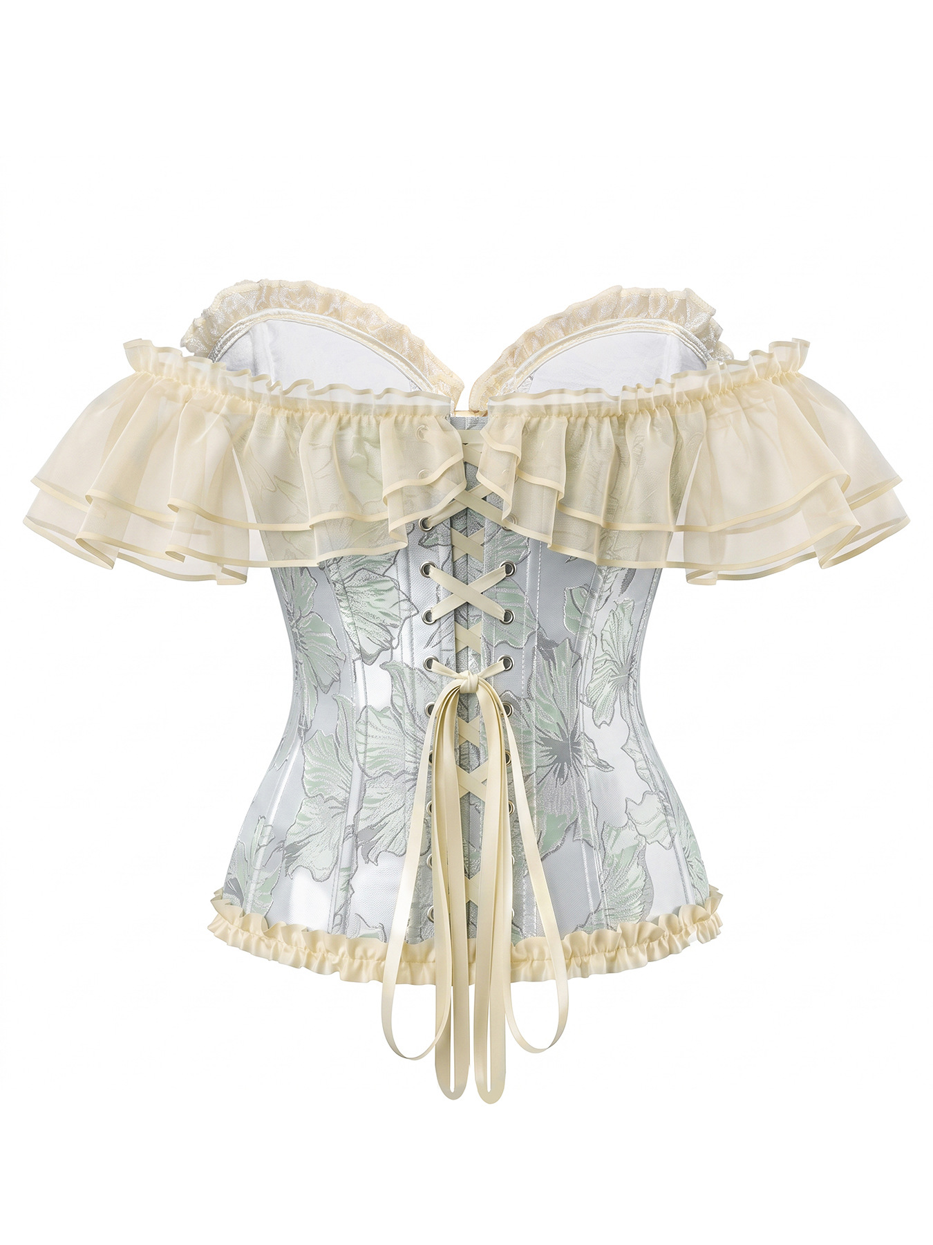 Women Off Shoulder French Corset Vintage Palace Ruffle Lace Fishbone Shapewear